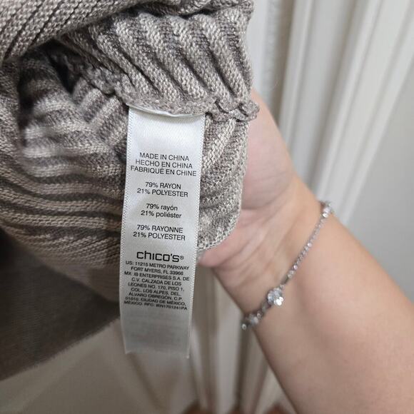 Chico’s Striped Knit Top Size XL 3 Gray Heavy Sweater 3/4 Sleeve Casual - Picture 4 of 7